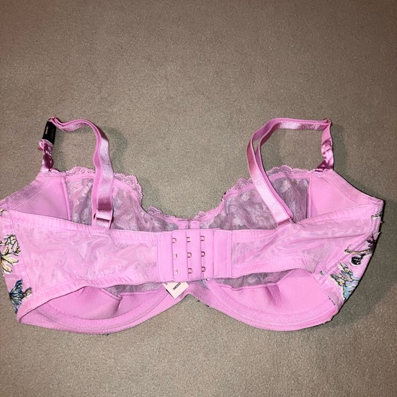 Victoria's Secret Push Up Bra Floral Embroidery Side Tie Thong Floral Pink 34DDD - Picture 2 of 4